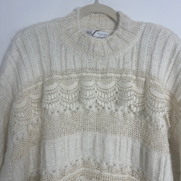 NWOT ZARA Alpaca Blend Long Sleeve Open Knit Lace Boho Blogger Favorite Sweater - Picture 6 of 11
